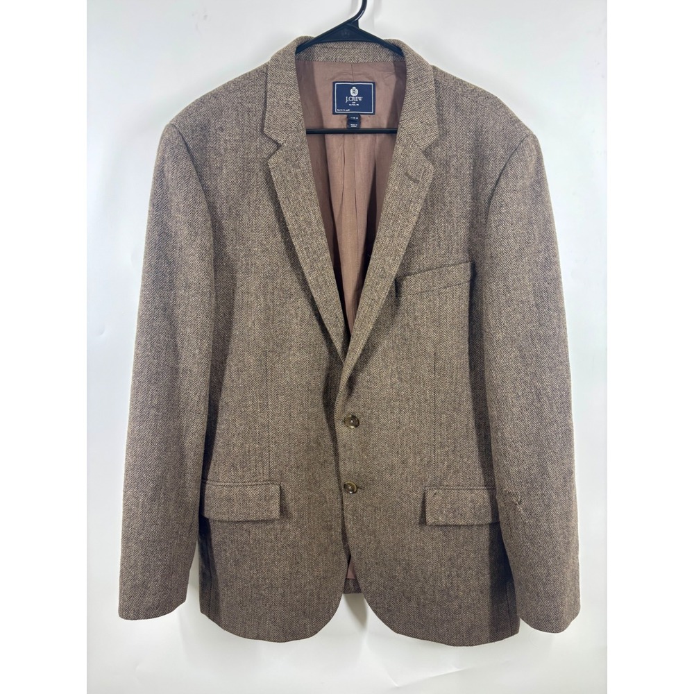 J. Crew 46R Brown Herringbone Wool Blend Blazer Sport Coat 2-Button Jacket FLAW